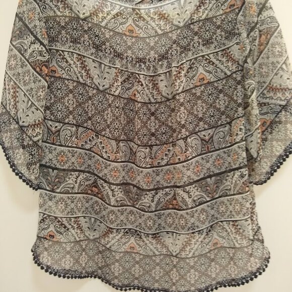 Mudd  M  button down polyester top   black/white/peach - Picture 3 of 12